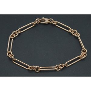 Real 14K Rose Gold 7" Shiny Paperclip Link Chain Textured Bracelet 3.1 grams